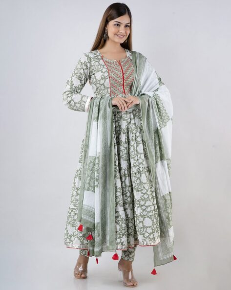 Floral Print Round-Neck Flared Kurta Set