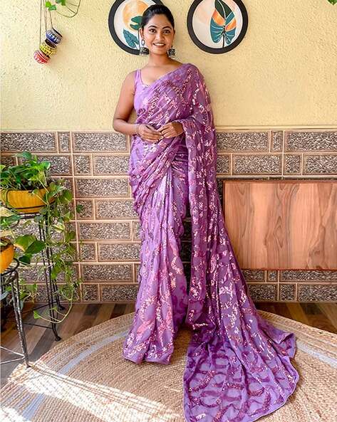 Lavender Heavy Georgette Sequence Saree – Leemboodi