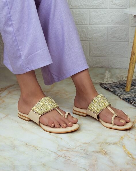 Women's Rhinestone Flat Sandals Dresssy - Casual Toe Ring Slide Sandal  -Cute Slip On Flip Flop Thong Sandals - Spring Summer Shoes - Walmart.com