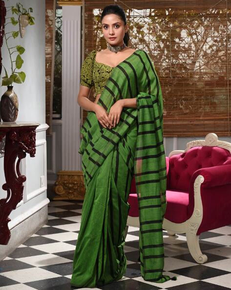 Olive Green Chanderi Handloom Saree Set Design by Vinusto at Pernia's Pop  Up Shop 2024