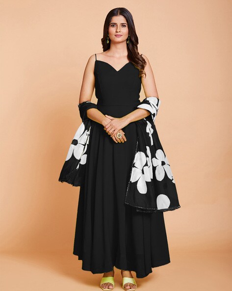 Buy ROZLAND Women Black Georgette Anarkali Kurta Palazzo Set with Dupatta  Gown, M Online at Best Prices in India - JioMart.