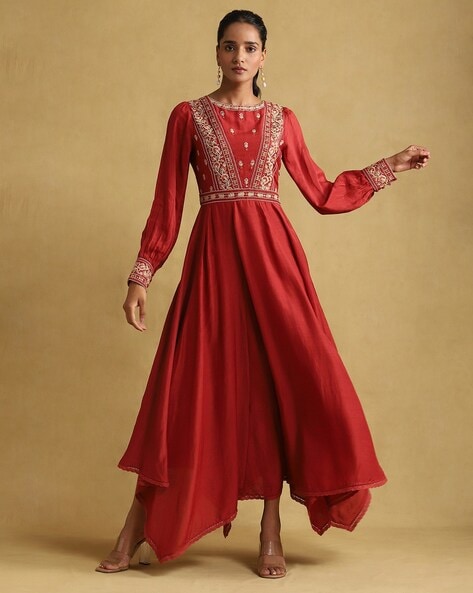 RI Ritu Kumar Prune Velvet Dress with Embroidered Jacket – Saris and Things