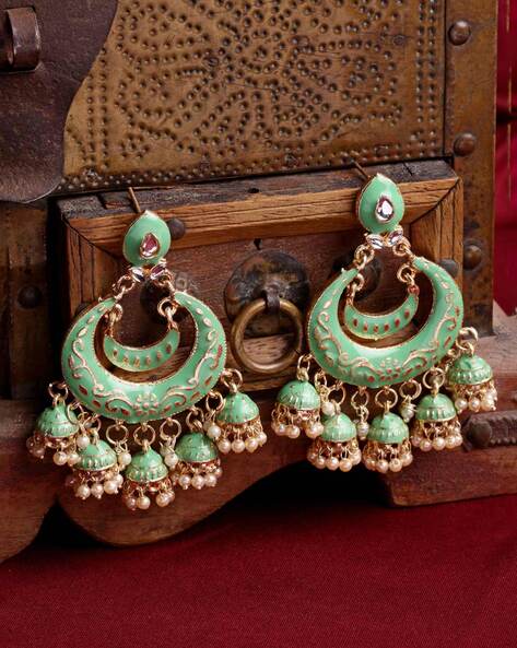Ghoomar meenakari earrings-Dark Green – Rohika Store