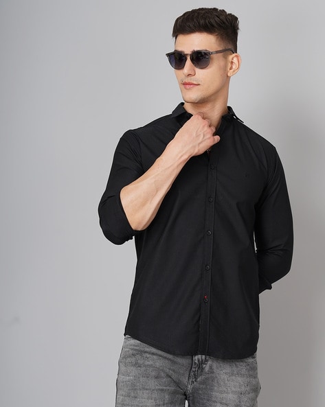 Men Slim Fit Shirt with Spread Collar