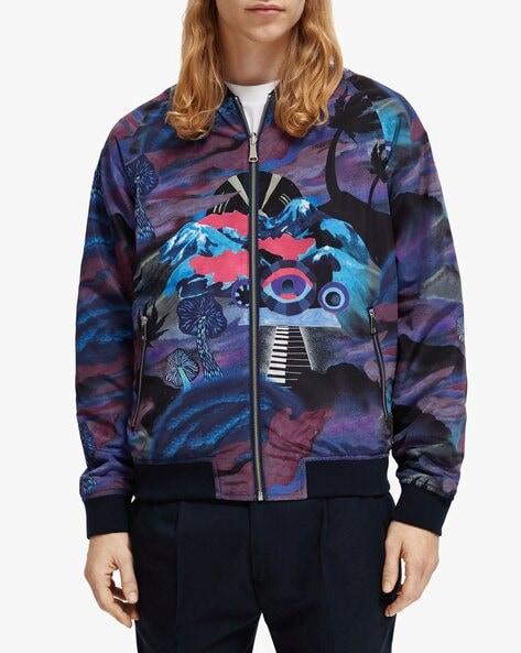 Scotch & Soda Men's Printed Reversible Bomber Jacket with Padding