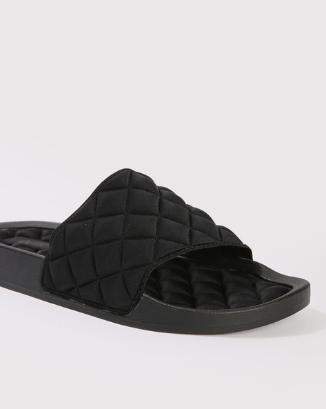 Black discount quilted sliders