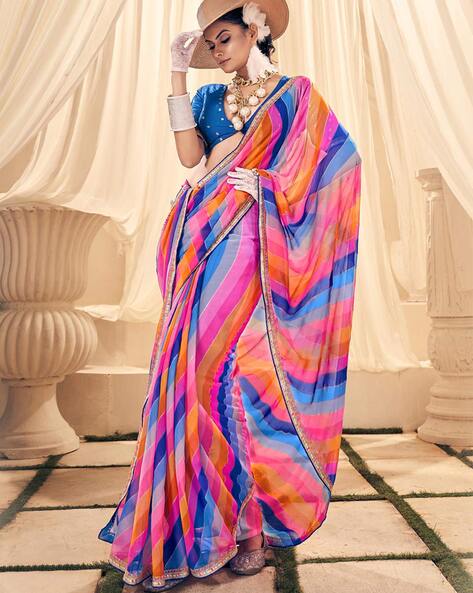 Purple leheriya organza saree with embroidered blouse – Issa Studio