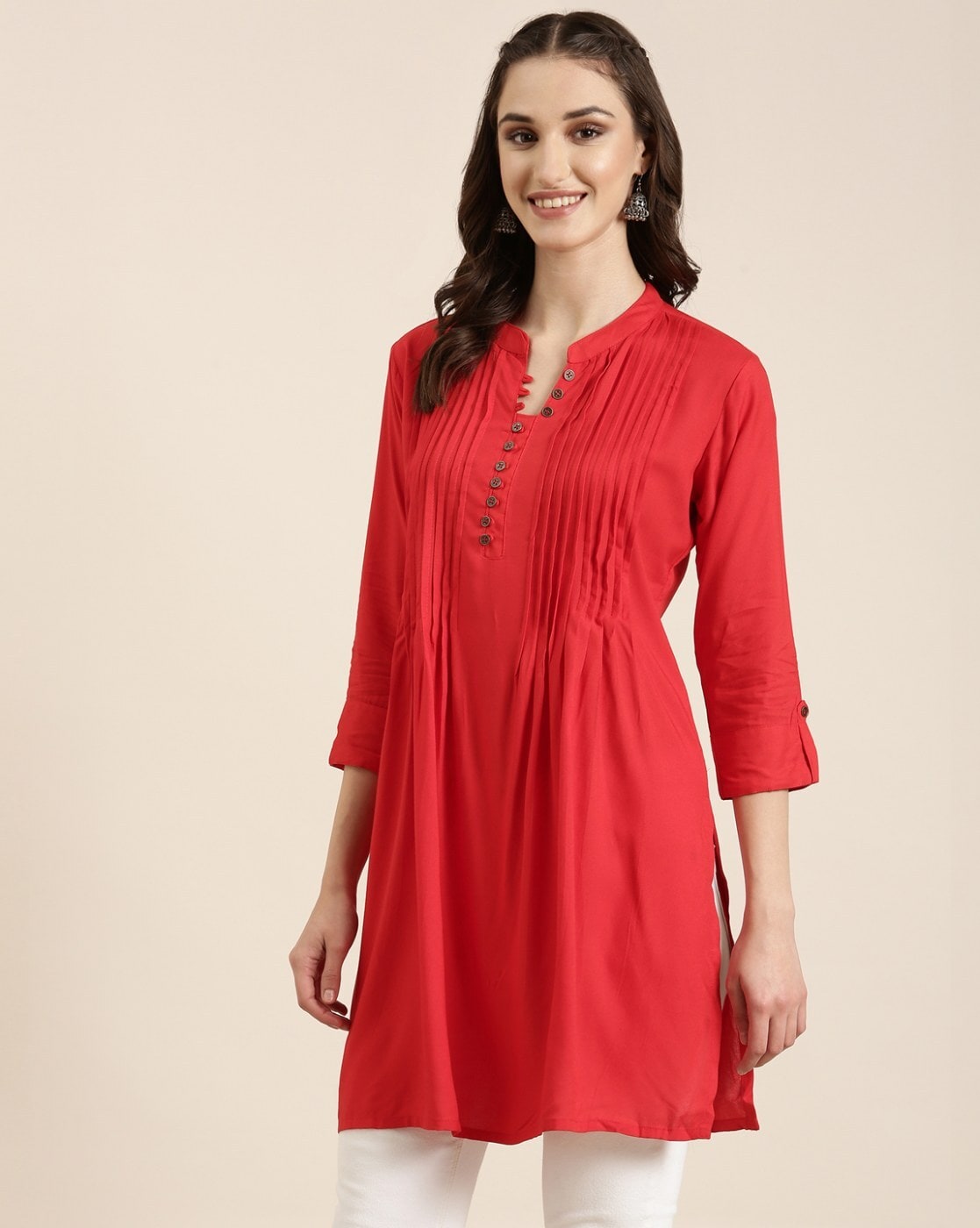 Buy Cotton Red Plain Designer Kurti : 259936 -