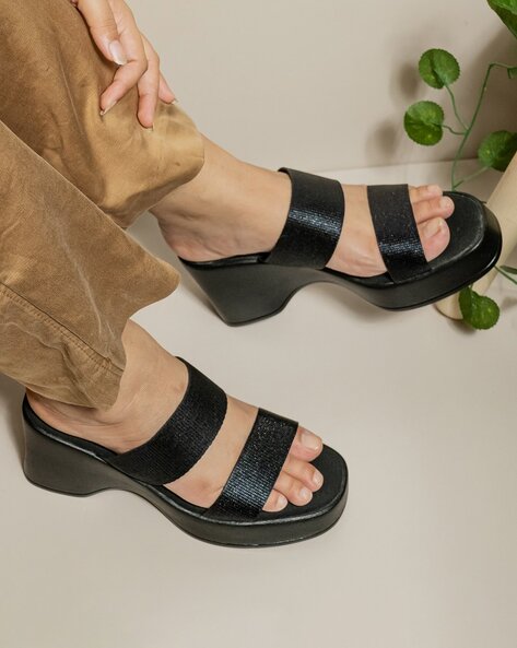 Women Double Strap Platform Heeled Sandals