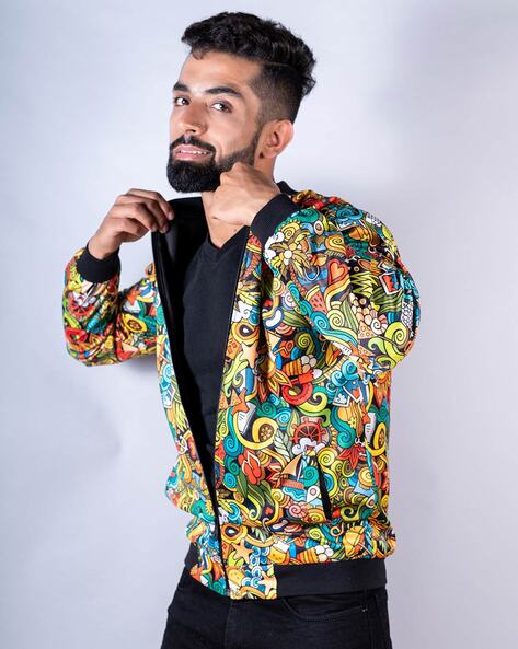 Buy Black Floral Printed Bomber Jacket Online - Label Ritu Kumar India  Store View