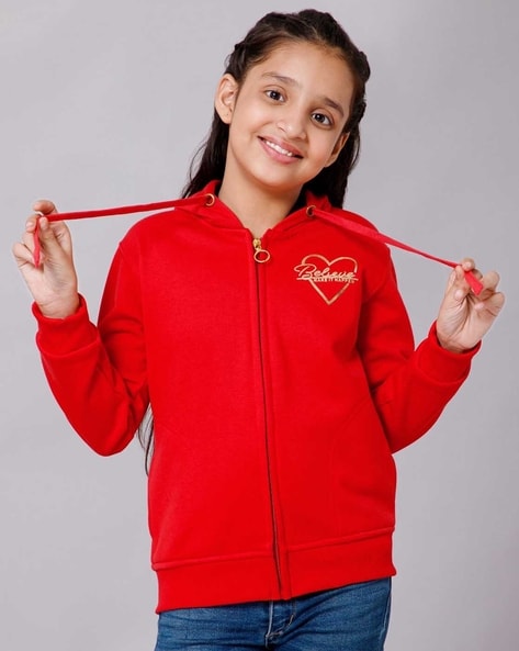 Girls red zip store up hoodie