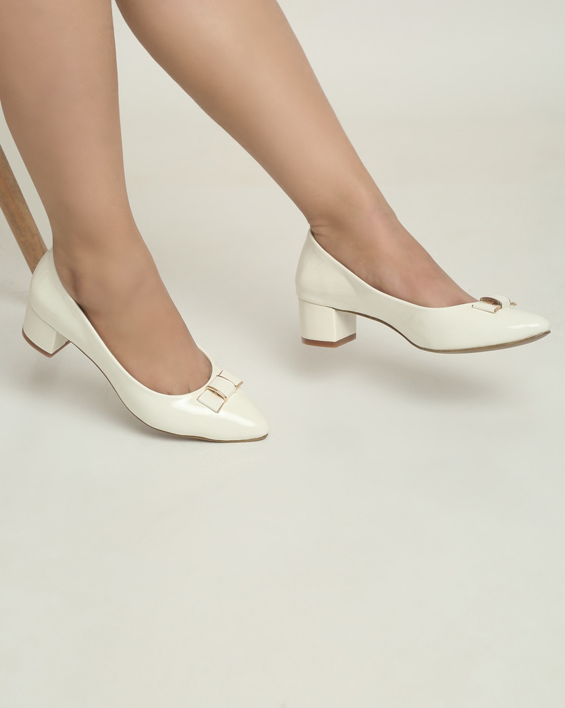 Stylestry High Heels Solid Patent White Pumps For Women