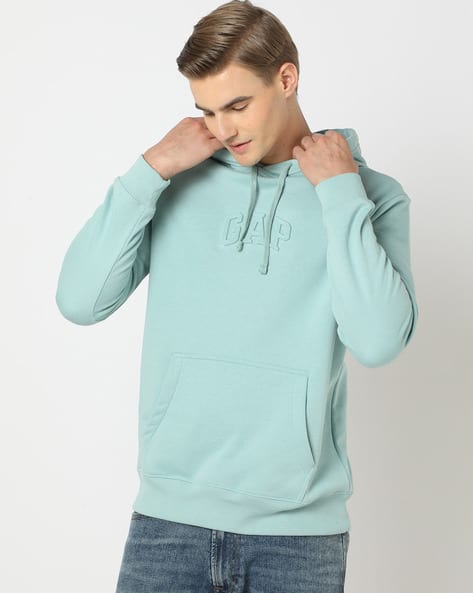Brand Embossed Hoodie with Kangaroo Pocket
