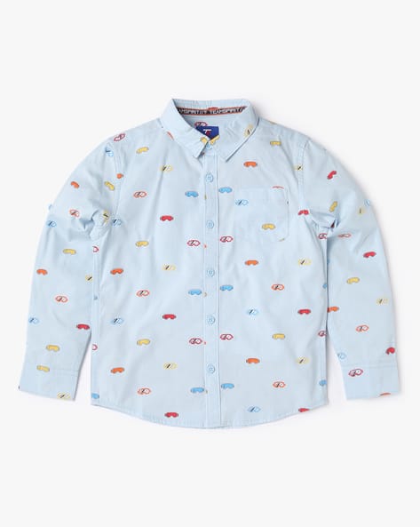 Printed Shirt with Spread Collar