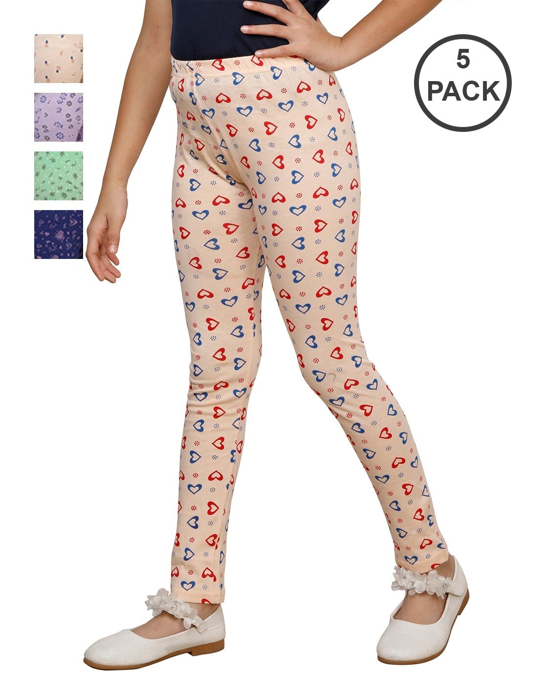 Pack of 4 Butterfly Print Leggings with Elasticated Waistband