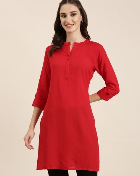 Buy online Red Printed Straight Kurti from Kurta Kurtis for Women by  Anubhutee for ₹379 at 78% off | 2024 Limeroad.com