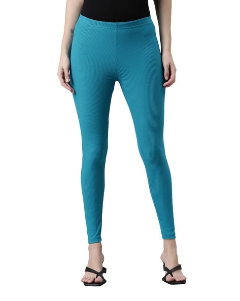 Buy Now Cotton Knitted Leggings Sky Blue Slim Fit Ankle-Length Leggings –  Lady India