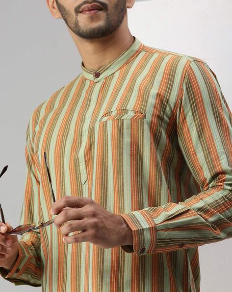 Buy Olive Green & Orange Kurtas for Men by Ramraj Cotton Online