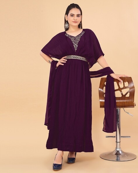 Women's Dark Purple Anarkali Suit Set With Dupatta- (3Pc Set) - Saras The  Label | Dark purple dresses, Purple anarkali, Satin anarkali dress
