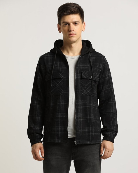 CELINE HOMME Logo-Print Cotton-Trimmed Checked Wool Hooded Overshirt for  Men | MR PORTER