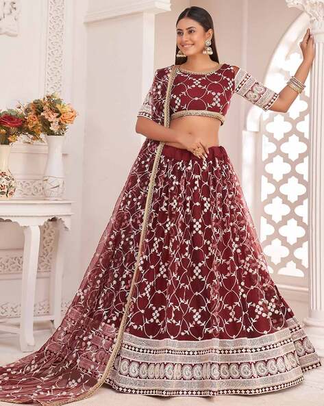 Party Wear Maroon And White Stitched Georgette Lehenga Choli Set at Rs 3095  in Vasai Virar