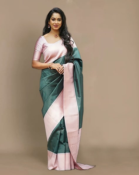 Green Woven Design Banarasi Silk Saree With Blouse Piece