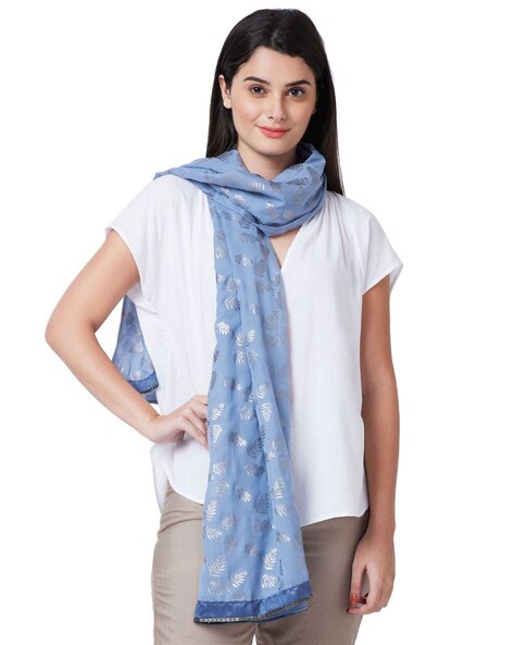 Leaf Print Scarf with Lace Border Price in India