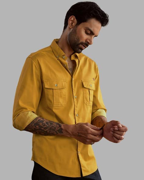 Buy Andamen Spread-Collar Linen Overshirt with Flap-Pockets