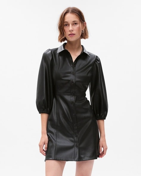 Black leather a line hot sale dress