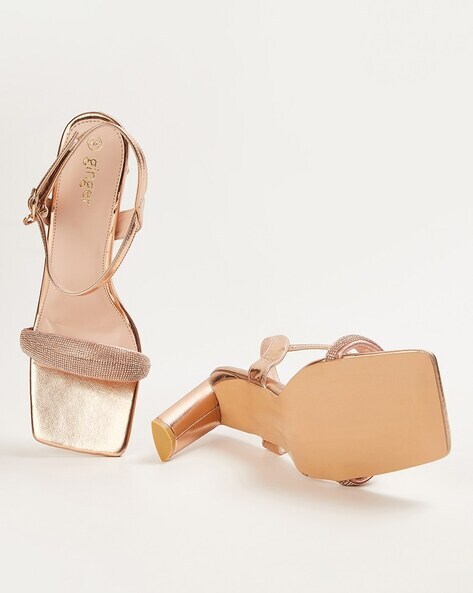 Buy Tan Heeled Sandals for Women by Ginger by lifestyle Online | Ajio.com