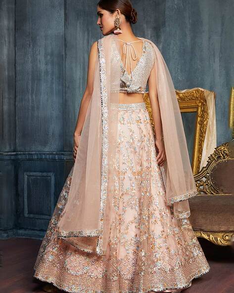 Buy Beige Sequins Silk Lehenga Choli With Dupatta Online At Zeel