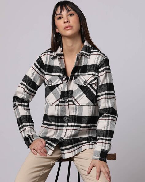 Black white 2024 flannel shirt womens