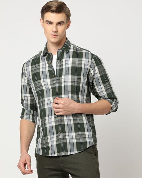 Plaid Checked Slim Fit Cotton Shirt