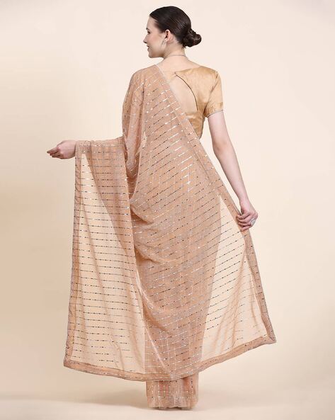 Saree Mall Peach Embellished Saree With Unstitched Blouse