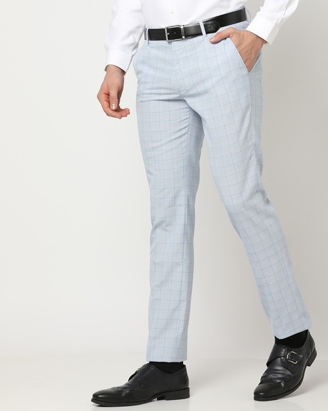 Checked Slim Fit Flat-Front Trousers