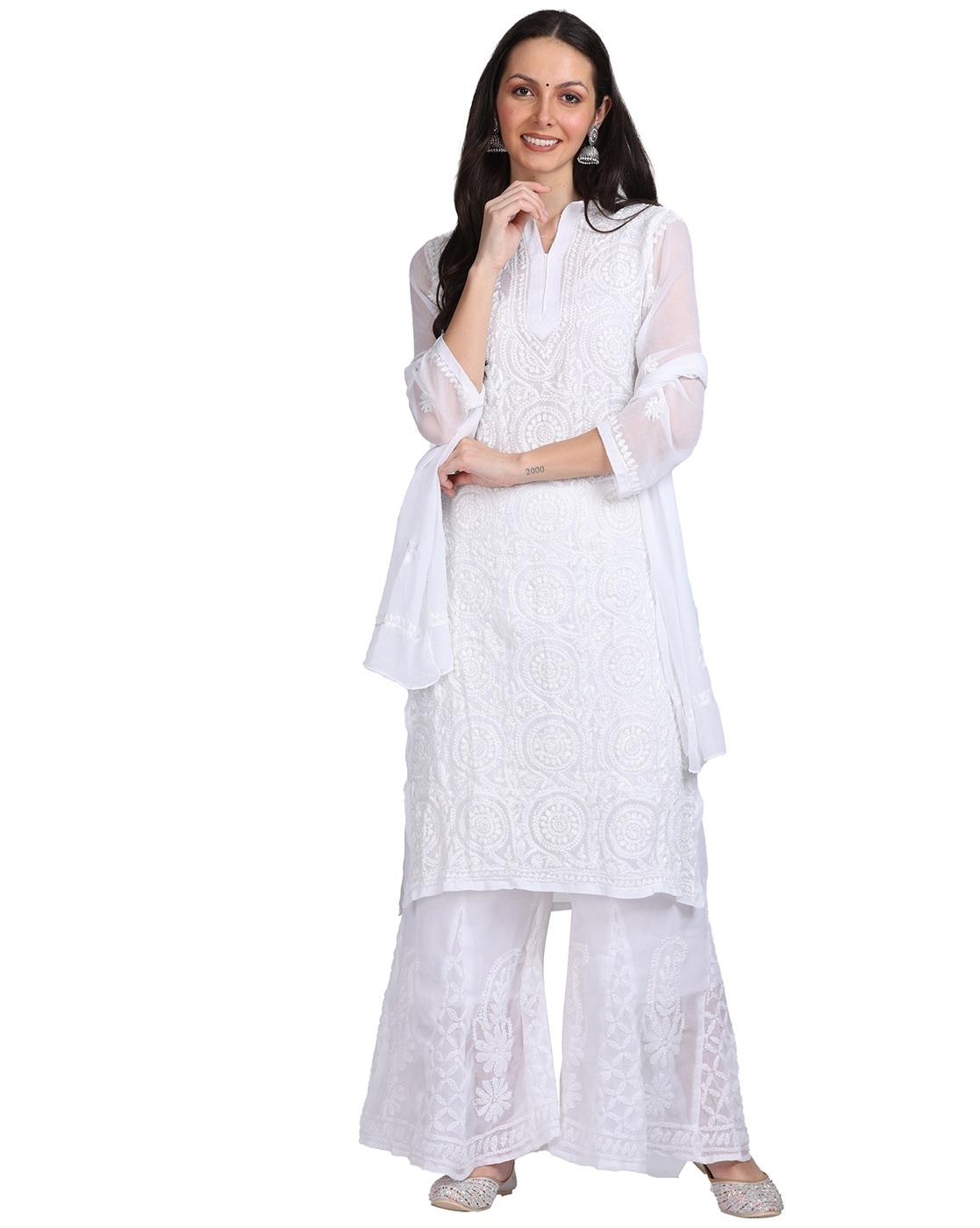 MAGHMA Cotton Chikankari Summer X-Large Kurti for Women Style Lucknowi  Dress White Kurti and Pant Set at Amazon Women's Clothing store