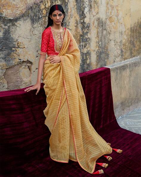 Buy Dark Gold Inaaya Gicha Organza Saree Set by Designer SAWAN GANDHI  Online at Ogaan.com