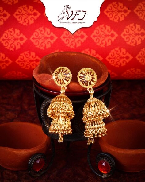 Bell 22k Yellow Gold Jhumka , Handmade Yellow Gold Earrings for Women,  Vintage Antique Design Indian Gold Earrings Jewelry - Etsy Denmark