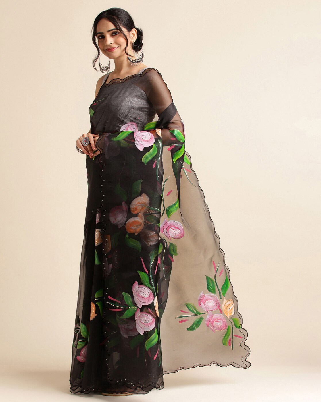 Buy Black Sarees for Women by FABMORA Online