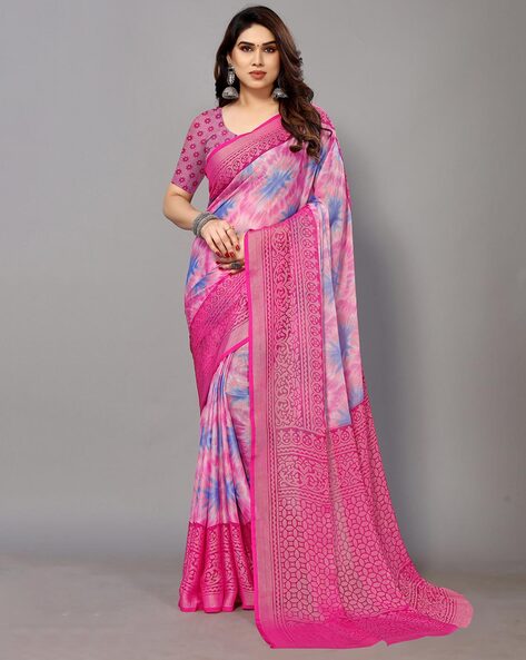 Buy Printed Multicolour Chiffon Saree - Sarees Online in India | Georgette  sarees, Lace saree, Designer saree blouse patterns