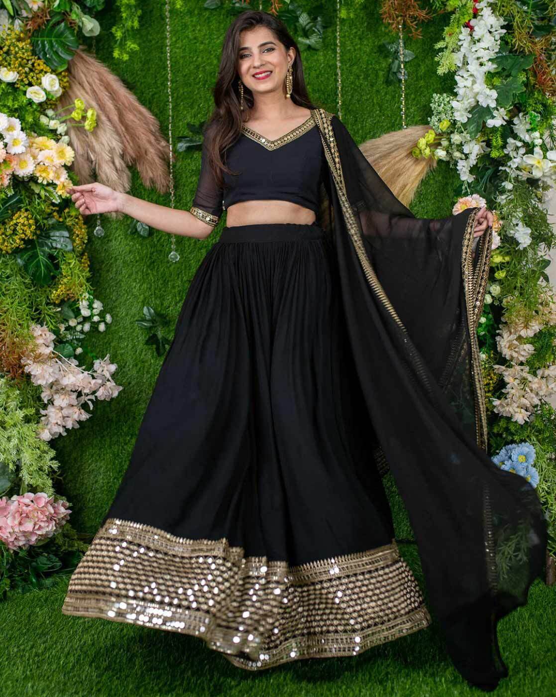 Popular Black Satin Lehenga Choli and Black Satin Chaniya Choli Online  Shopping