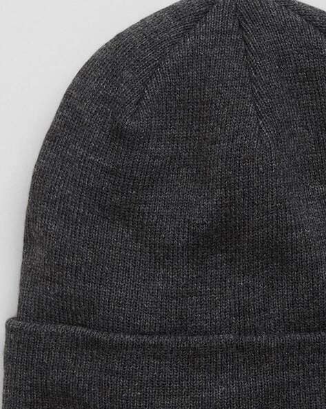 MEN RIBBED BEANIE double layer brim medium grey angora merino silk blend discount man