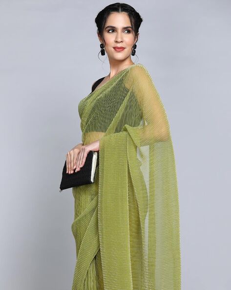 Buy Parrot Green Pure Cross Weave Pure Plain Cotton Linen Saree-UNM75270  Online at Unnatisilks.com|UNM75270