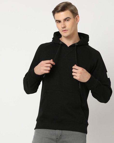 Black kangaroo pocket hoodie hot sale