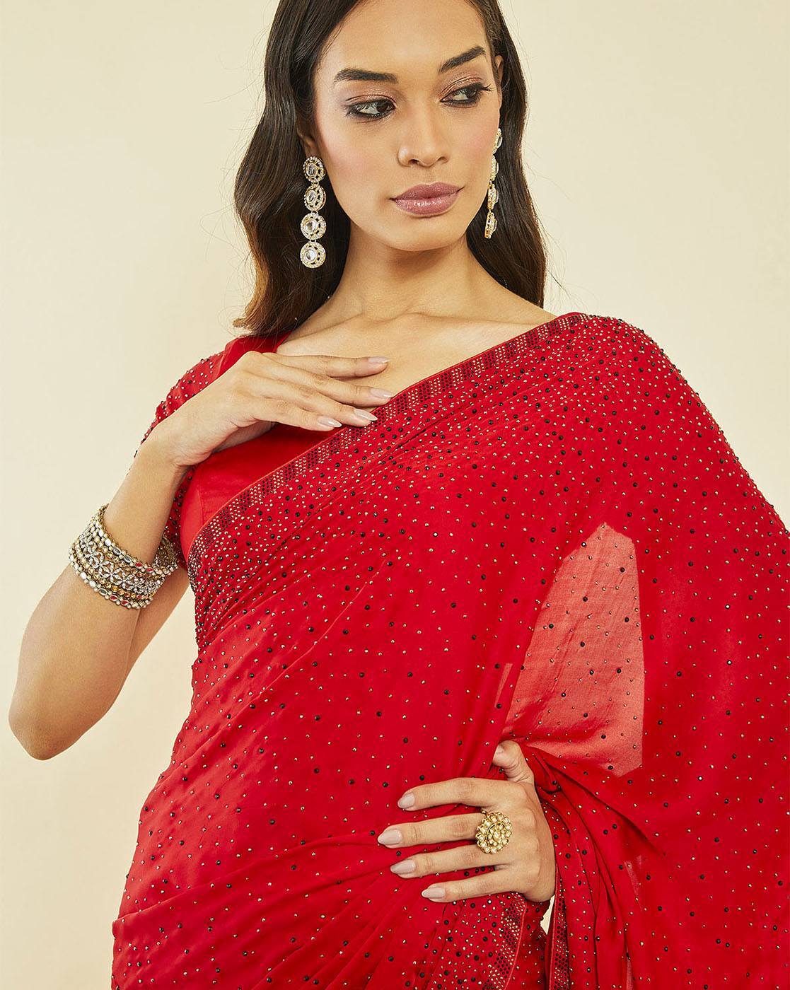 Buy Soch Red Printed Saree with Unstitched Blouse for Women¿s Online @ Tata  CLiQ