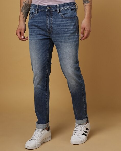 Tokyo Whiskered Ripped Blue Slim Fit Jeans