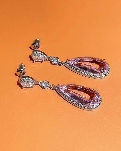Designs & You Silver-Plated American Diamond-Studded Drop Earrings