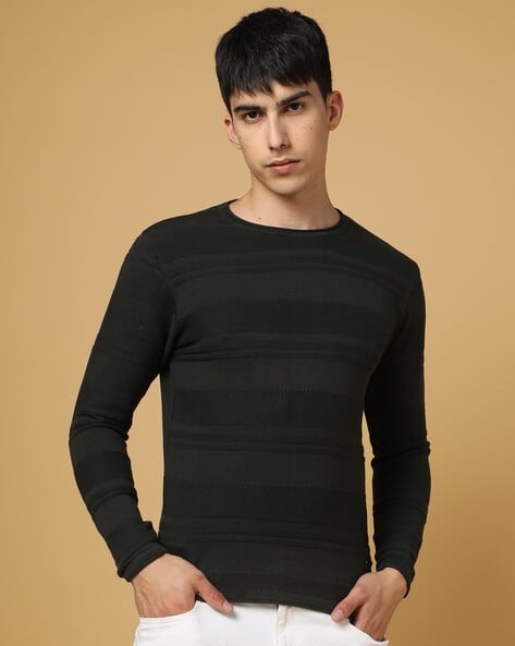 Ribbed Round-Neck Cotton Pullover