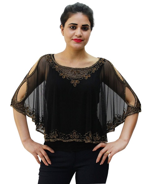 Embellished Boat-Neck Poncho Price in India