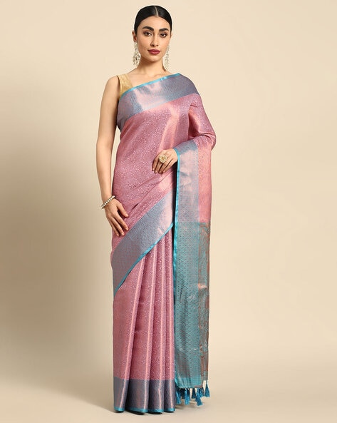 Buy Odette Festive Lavender Silk Blend Woven Saree with Unstitched Blouse  online